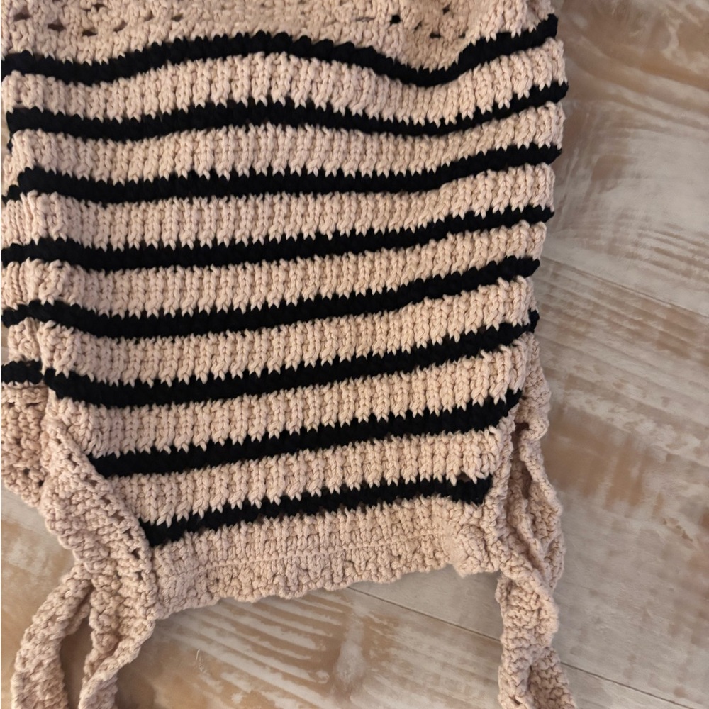 Madewell Cream and Black Striped Crochet Tote
